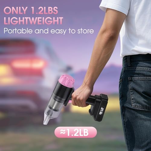 25pcs Car Cleaning Kit, Pink Interior Detailing Kit with High Power Vacuum Portable Cordless, Handheld Vacuum Cleaner for Home, Car, Pet Hair, Keyboard, Complete Auto Accessories for Gift - Image 4
