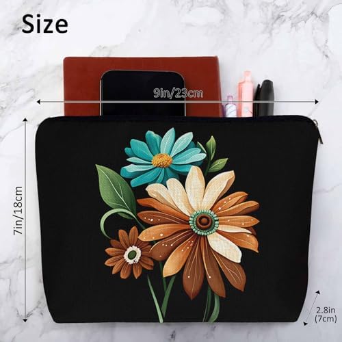 Makeup Bag Daisy Rose Makeup Bags For Purse Pouch, Blossom Floral Daisy Rose Travel Toiletry Bag Cosmetic Bag Makeup Bags Flax Makeup Organizer Bag Pencil Pouch For Man Woman - Image 4