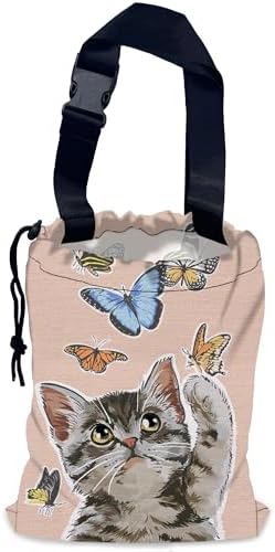 Cute Cat Car Garbage Bag,Flying Butterflies Waterproof Small Car Trash Bag Hanging Back of Seat,Drawstring Hanging Car Trash Bag with Adjustable Buckle for Car Accessories by NHNXHWIA