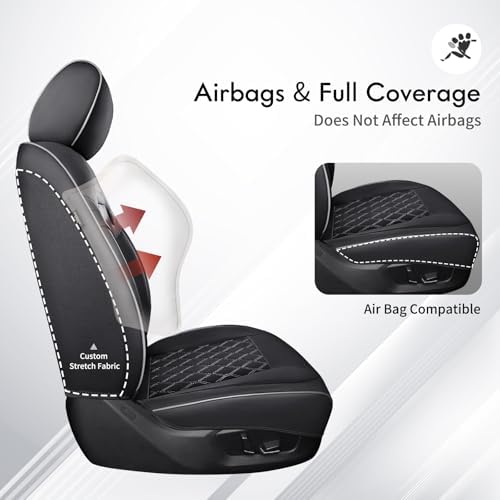 Huidasource 2018-2026 Wrangler JL Seat Covers 4 Door, Waterproof Wrangler Seat Covers Full Set, Custom Seat Cushion Protector Fit for Jeep JL 4-Door, W/O Rear Cupholder (Full Set/Black&White) - Image 5