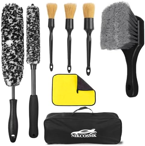 Car Wheel Brush kit, Tire Brush, Wheel Cleaner Brush, Soft-bristled Rim Cleaner Brush, Car Detailing Brushes, Wheel Brushes for Cleaning Wheels,Tires, Car Cleaning Brush Supplies Kit by NIKCOSMK