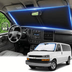 Windshield Sun Shade for Chevy/Chevrolet Express 1996-2024 2025 2026 Sunshade Front Window Shade Custom Fit Express Accessories Sun Visor Foldable Shade Blocks UV Rays Accessories by AuyNeas