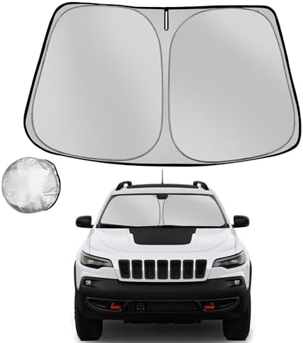 Windshield Sun Shade for 2014-2023 Jeep Cherokee (Not for Jeep Grand Cherokee) Foldable Sun Sunshade for Car Front Window Blocks UV Heat Automotive Interior Protector Custom Fit Accessories by Fonowka