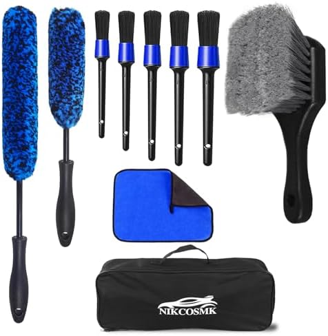 10Pcs Wheel Brush Kit for Cleaning Wheel and Tire, Wheel and Rim Brush, Car Detailing Brushes, Tire Brush, Bendable & Durable Car Wheel Rim Cleaner Brush Set,Car Cleaning Brush Supplies Kit by NIKCOSMK