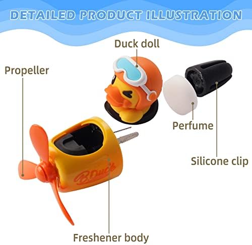 Car Air Freshener Cute Cartoon Yellow Duck Pilot Car Diffuser Rotating Propeller Automotive Air Outlet Fan Creative Car Perfume Decoration Cool Car Accessories Comes with 4 Fragrant Tablets - Image 2