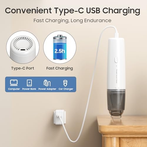 Handheld Vacuum Cordless, Car Vacuum Portable with 2 Suction Modes, Blow & Suction 2-in-1, Mini Vacuum Cleaner Rechargeable for Car, Home, Pet Hair, Office, Desk, Keyboards (White) - Image 5