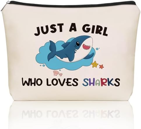Shark Travel Makeup Bag for Teen Girls Women Shark Mom Lover Gifts | Just a Girl Who Loves Sharks Toiletry Pouch, Ocean Themed Cosmetic Purse Organizer, Holiday Christmas Birthday Gift for Her by Girllyempoweringeverywomen