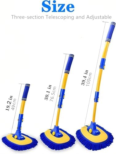 43'' Car Wash Brush with Long Handle Chenille Microfiber Car Wash Kit Mitt Retractable Bent Pole Car Wash Mop for Cars RV Truck Boat (Blue-1) - Image 6