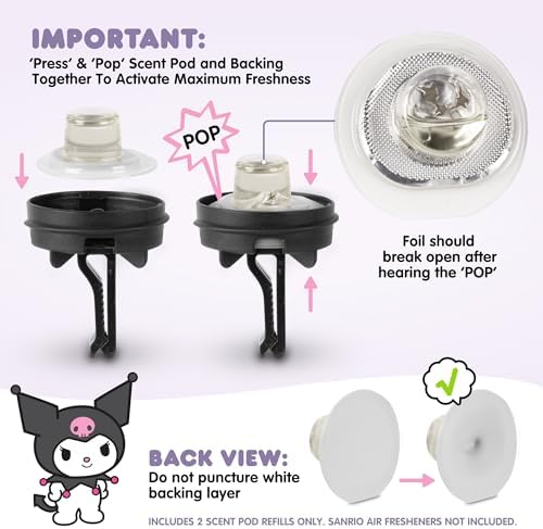 Hello Kitty & Friends Kuromi Car Air Freshener Refills 2-pack - Midnight Lavender Scent - Cute and Long-Lasting Kuromi Car Accessories, Odor Eliminator, Fun Scents, 30 Days Freshness (2 Refills) - Image 5