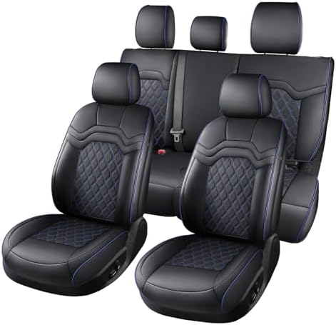 Huidasource Wrangler Seat Covers 4 Door 2007-2017, Front & Rear Airbag Compatible Leather Seat Cover for Jeep Wrangler JK Unlimited Sahara, Rubicon, Sport, Willys (Full Set/Black&Blue) by Huidasource