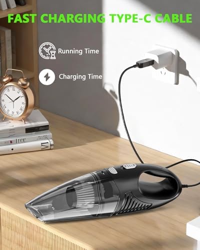 Handheld Vacuum Cordless, Rechargeable Car Vacuum Cleaner with Multiple Attachments, Portable Hand Held Vacuum Suction Power, Mini Vacuum for Car, Home, Pet Hair, Office, Desk, Keyboards Black Silver - Image 4