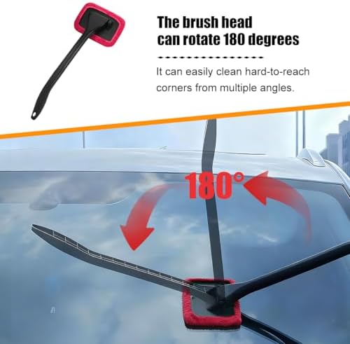 Car Windshield Cleaning Tool, Microfiber Vehicle Window Cleaner with 5 Washable Reusable Cloth Pad & 1 Spray Bottle, Automotive Glass Wiper Cleaning Kit Accessories, Universal Fit (Red) - Image 3