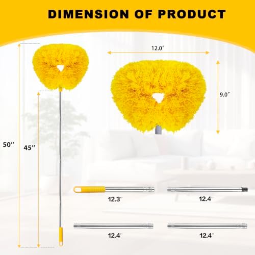 Ceiling Fan Cleaner Duster Reusable Microfiber Ceiling Fan Blade Cleaner Removable Duster with Extension Pole Adjusts 13 to 49.7 Inch for Cleaning Walls Bookshelves Furniture Door Window Top (Yellow) - Image 6