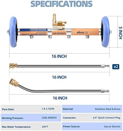 Undercarriage Pressure Washer Attachment, 16" Water Broom, Power Washer Accessories with 4 Nozzles, 3 Extension Wands, QC Anti-Fog Goggles, 4000PSI - Image 5