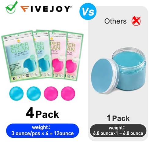 FiveJoy Car Cleaning Gels, 4-Pack Universal Auto Detailing Tools Car Interior Cleaner Putty, Dust Cleaning Mud for PC Tablet Laptop Keyboard, Camera, Printers, Calculator - 320g (2.8oz/pcs) - Image 3