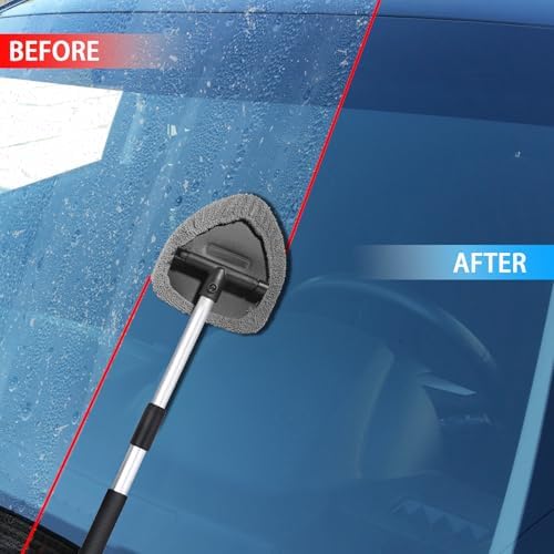 Car Window Cleaner, Car Cleanser Brush, Car Accessories Car Cleaning Supplies Tools, Car Cleaning Kit with Extendable Handle, Microfiber Cloth, Spray Bottle, Fits All Cars - Image 4