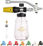 FENG PAI Foam Cannon for Pressure Washer with Dual-Connector Accessory, 7 Power Washer Sprayer Nozzles, 1/4" Quick Connect Double Tip Attachment Soap Bottle Sprayer Soap, 3600 PSI (Clear) by FENGPAI