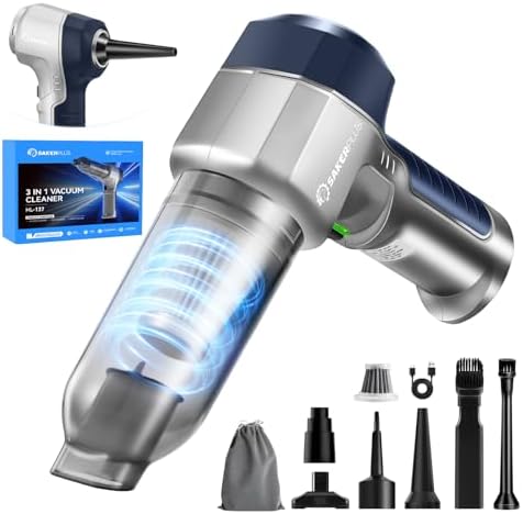 SakerPlus Mini Vacuum Cleaner, 3 in 1 Car Vacuum Cleaner High Power, 15000PA Powerful Suction, Air Duster, 7500mAh, Dual Filter,Adjustable Small Vaccum Portable Cordless for Cars,Desktop - Deep Blue by SakerPlus