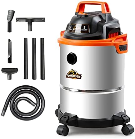 Armor All VO408S 0901 4 Gallon 3 Peak HP Stainless Steel Wet/Dry Vacuum, Orange by ClevaHome