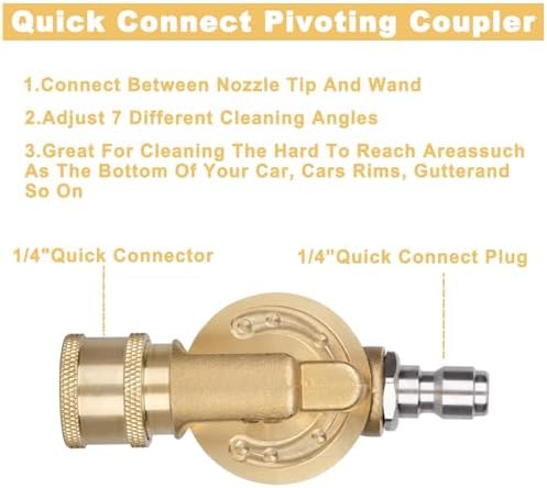 Pressure Washer Gutter Cleaner Attachment - 240 Degree Pivoting Coupler, 1/4” Quick Connect, 7 Angles for Power Washer Spray Nozzle, 4500 PSI - Image 4