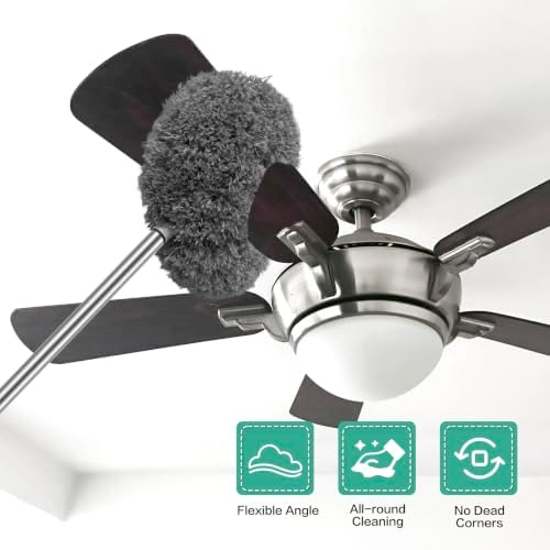 Ceiling Fan Cleaner Duster Reusable Microfiber Ceiling Fan Blade Cleaner Removable Duster with Extension Pole Adjusts 13 to 49.7 Inch for Cleaning Walls Bookshelves Furniture Door Window Top (Gray) - Image 2