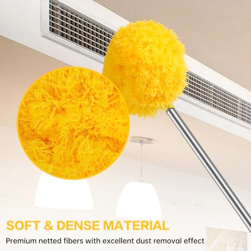 Ceiling Fan Cleaner Duster Reusable Microfiber Ceiling Fan Blade Cleaner Removable Duster with Extension Pole Adjusts 13 to 49.7 Inch for Cleaning Walls Bookshelves Furniture Door Window Top (Yellow) - Image 5