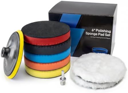 9Pcs Buffing Polishing Pads Kit, 6 Inch Buffing Pads, Sponge & Woolen Pads with M14 Drill Adapter & Backing Plate for Car Care, Polishing, Washing, Cleaning, Waxing by OFISPEED