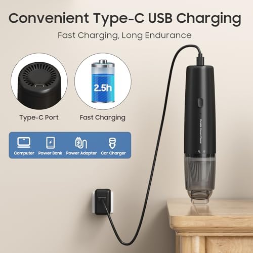 Handheld Vacuum Cordless, Car Vacuum Portable with 2 Suction Modes, Blow & Suction 2-in-1, Small Vacuum Cleaner for Car, Home, Pet Hair, Office, Desk, Keyboards (Dark) - Image 5