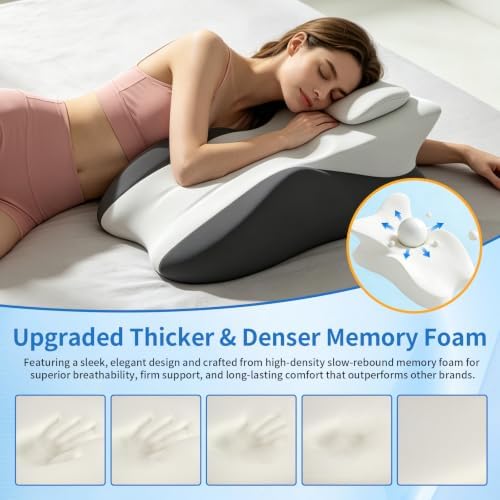 Memory Foam Wedge Pillow with Chest Pressure Relief Area- Grey - Image 4