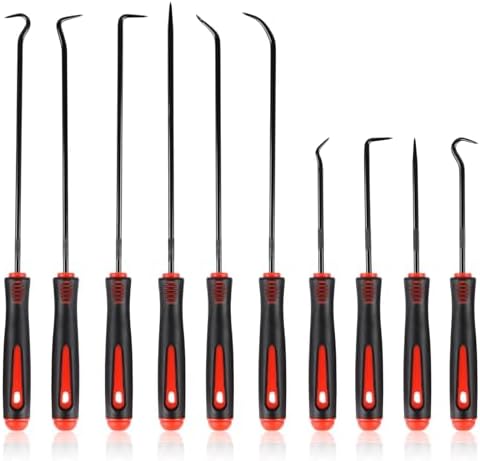 Rindion 10PCS Pick Set Mechanic, Hook and Pick Tool Set with Non-Slip Grip, Long & Mini Automotive Pick Set for O-Ring, Seal & Gasket Removal, Car Repair, Mechanical and DIY Use(Red) by Rindion