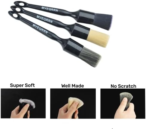 MVEQRRN 3PCS Car Detailing Brush Set, Boars Hair & Soft Auto Brushes - Image 3
