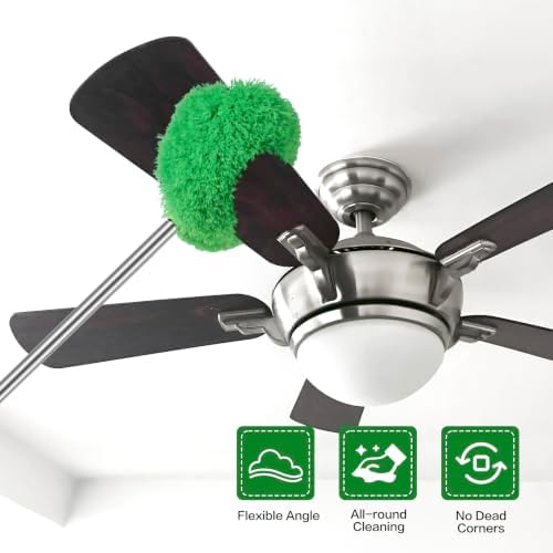 Ceiling Fan Cleaner Duster Reusable Microfiber Ceiling Fan Blade Cleaner Removable Duster with Extension Pole Adjusts 13 to 49.7 Inch for Cleaning Walls Bookshelves Furniture Door Window Top (Green) - Image 2