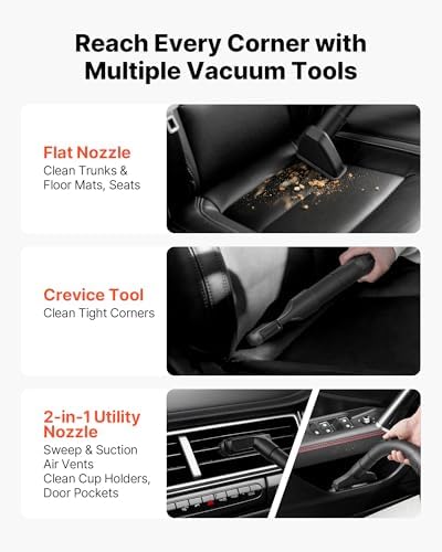 VEVOR Dry Vacuum Cleaner, 2.6 Gallon 2.5 Peak HP Portable Shop Vac with 800W Input Power, Various Nozzles, 1.25in Diameter x 4ft Hose, 9.2ft Cord for Home, Garage, Jobsite, Workshop, Black Orange - Image 3