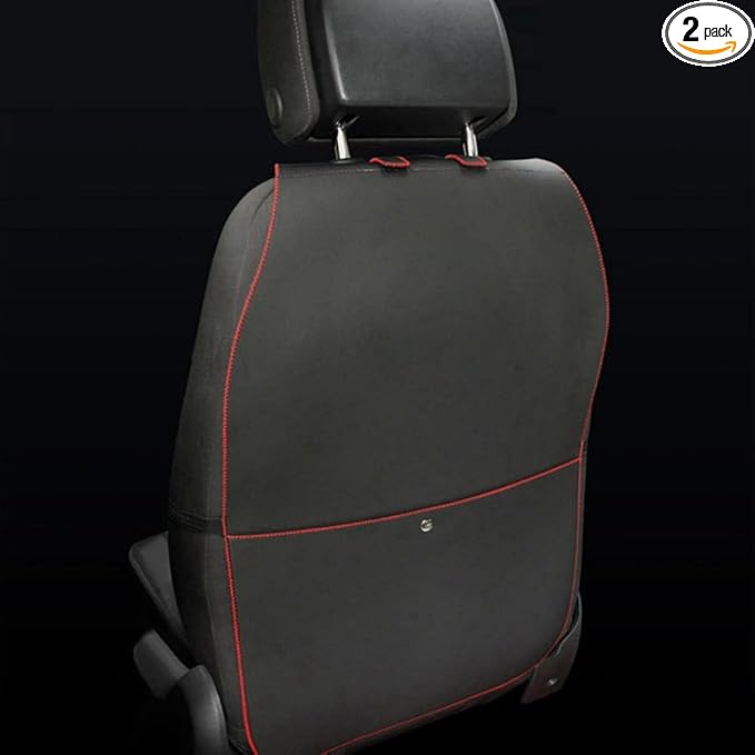 HCMAX 2 Pack Kick Mat Car Seat Back Protector Waterproof Easy to Clean Multifunctional Organizer Storage Bag Travel Accessory PU Leather Black-Red by HONCENMAX