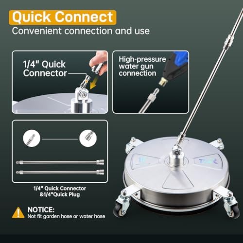 TOR 15" Pressure Washer Surface Cleaner with 4 Wheels, Surface Cleaner for Pressure Washer, 2 Extension Wands, 2 Replacement Nozzles, Power Washer Surface Cleaner for Concrete, Driveway - Image 5