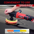 AOBEN 6/7 inch Buffer Polisher,Rotary Car Buffer,1600W Car Polisher Waxer Kit with 6 Variable Speed 1000-3500RPM & 4 Polishing Pads,Detachable Handle for Car Polishing and Waxing - Image 4