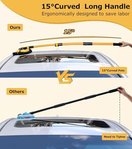anngrowy 47.64" Car Wash Brush Mop Kit Mitt Sponge with Long Handle Car Cleaning Supplies Kit Tools Car Washing Duster Exterior Scratch Free, Chenille Replacement Head Extension Pole - Image 2