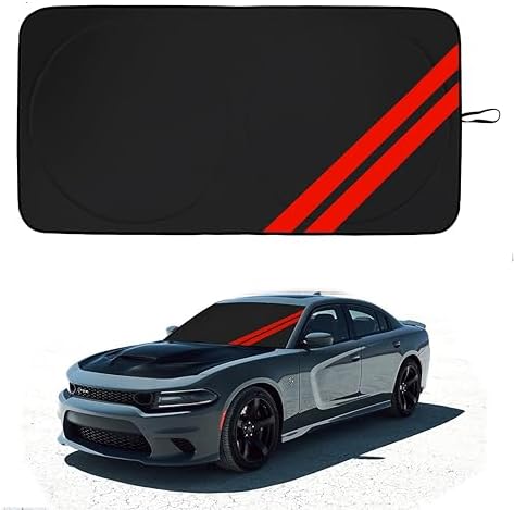 Front Windshield Sun Shade Fit for Dodge Charger Challenger Durango Journey Universal Fit to All Dodge Cars Foldable Sun Visor Protector Custom Fit Dodge Window Sunhade (Black) by YOSRTER