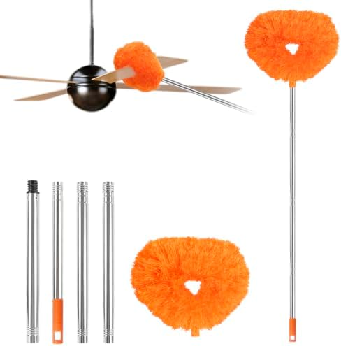 Ceiling Fan Cleaner Duster Reusable Microfiber Ceiling Fan Blade Cleaner Removable Duster with Extension Pole Adjusts 13 to 49.7 Inch for Cleaning Walls Bookshelves Furniture Door Window Top (Orange) by Unknown