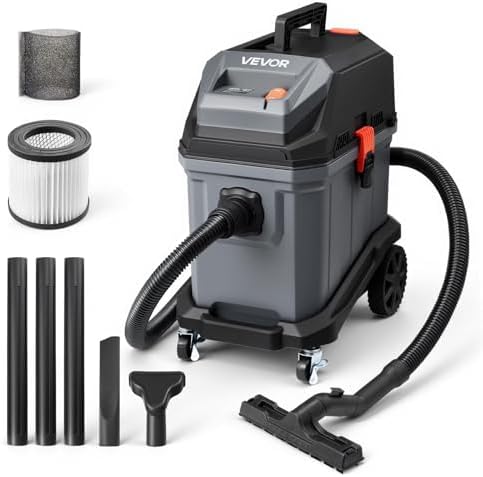 VEVOR Commercial Shop Vac, 11 Gallon Wet Dry Shop Vacuum, 5.5 Peak HP Portable with One-Button Self-Cleaning, 1350W Input, 1.25in x 7ft Hose, 20ft Cord, Industrial-Grade for Jobsite, Workshop by VEVOR
