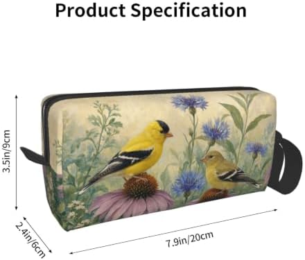 Goldfinch Pair on Coneflowers Makeup Bag for Women Wrist Strap | Double-Sided Goldfinch Garden Cosmetic Organizer with Foam Padding for Women, Travel, Gym, School, and Daily Storage - Image 3