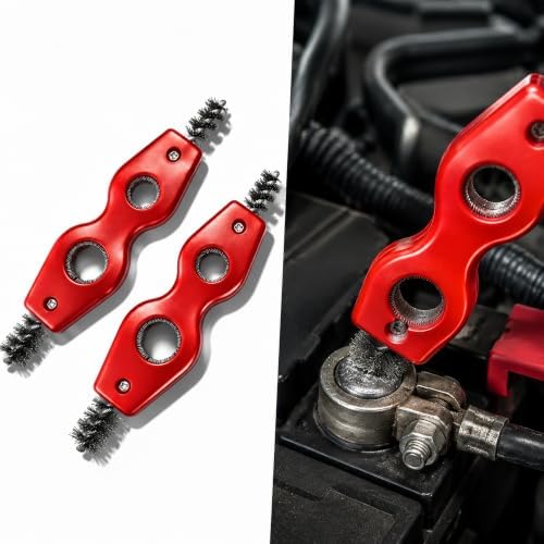 2 PCS Car Terminal Cleaner Spray, 4-in-1 Terminal Post Cleaner Brush with Steel Wire, Cleaning Tool for Terminals and Connectors, Universal for Most Cars, Trucks, SUVs (Red) by Unknown