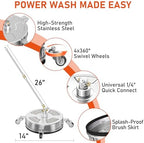 14" Pressure Washer Surface Cleaner with 4 Wheels, 4000 PSI Max Stainless Steel Surface Cleaner for Pressure Washer, 2 Extension Wands, 1/4" Quick Plug, for Concrete, Patio, Sidewalk, Deck - Image 2