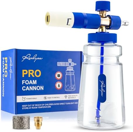 REALYOU Foam Cannon, Foam Cannon for Pressure Washer with 1/4 Inch Quick Connector, Additional 1.1mm Orifice Nozzle and 1L Bottle by Realyou