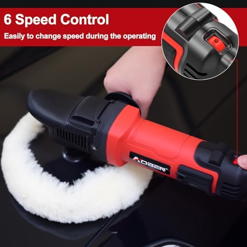 AOBEN 6/7 inch Buffer Polisher,Rotary Car Buffer,1600W Car Polisher Waxer Kit with 6 Variable Speed 1000-3500RPM & 4 Polishing Pads,Detachable Handle for Car Polishing and Waxing - Image 7