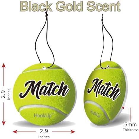 Tennis Car Air Freshener by HookUp - 4 Pack - Black Gold Scent (Extra Strong) | Unique Tennis Gift for Players, Coach, Fans | Hanging Car Accessory with Long Lasting Fresheners Smell - Image 2