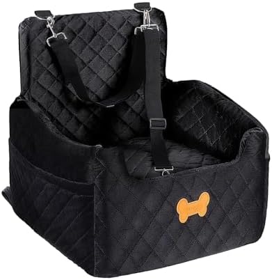 Dog Car Seat for Small Dogs, Dog Booster Seat Filling in Thick Memory Foam with 2 Safety Leashes and Storage Pocket, Suitable for Pet Under 30lb or 2 Puppies (Black) by Unknown