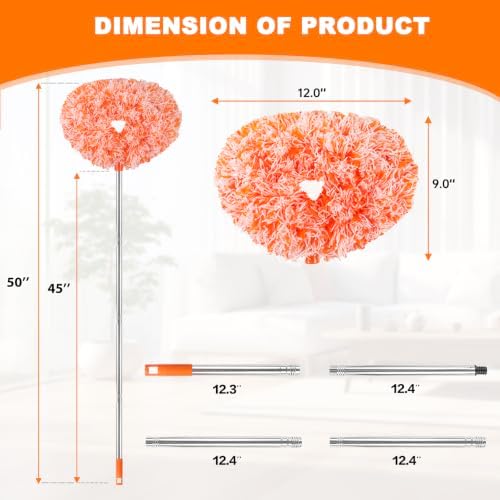 Ceiling Fan Cleaner Duster Reusable Microfiber Ceiling Fan Blade Cleaner Removable Duster with Extension Pole Adjusts 13 to 49.7 Inch for Cleaning Walls Furniture Door Window Top (Orange White) - Image 6