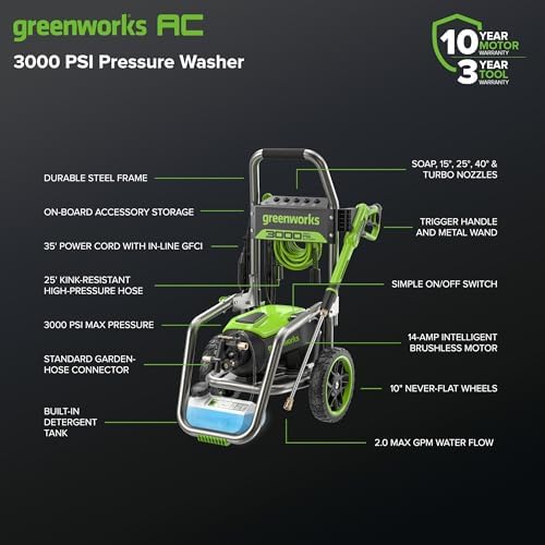 Greenworks 3000 PSI (2.0 GPM Max) Brushless Electric Pressure Washer - Image 3