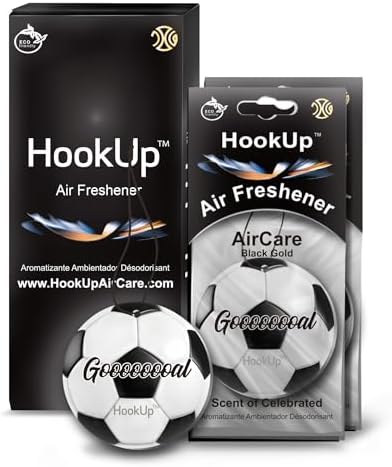 Soccer Car Air Freshener by HookUp - 2 Pack - Black Gold Scent (Extra Strong) | Unique Soccer Gift for Players, Coach, Fans | Hanging Car Accessory with Long Lasting Fresheners Smell by HookUpAirCare